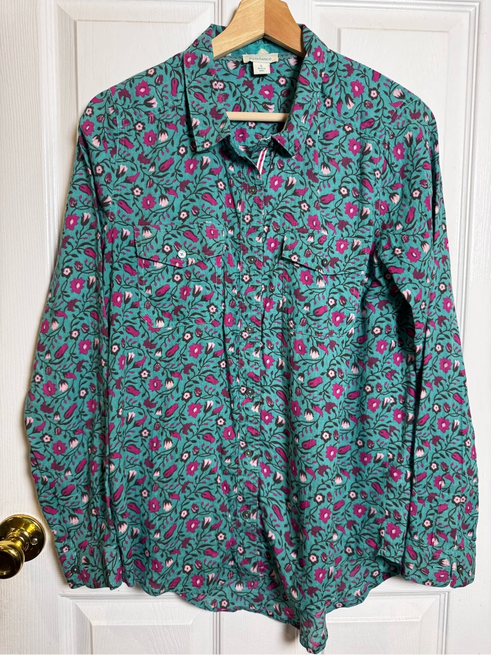 Sundance Floral Cotton Button Front Shirt Boho Cottagecore Utility Top Small